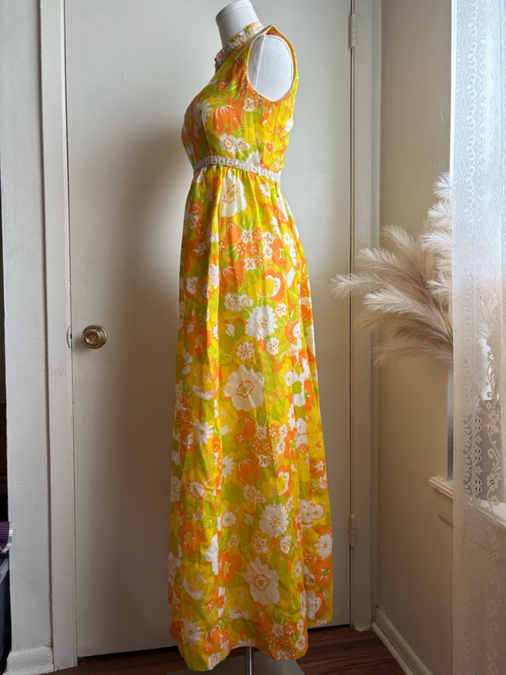 vintage 60s 70s floral sleeveless maxi dress - Picture 3 of 8